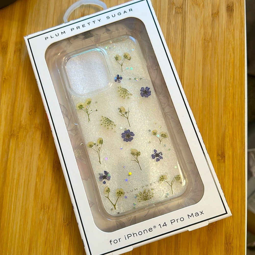 Plum pretty sugar flower/ sparkle iPhone 14 Pro Max case